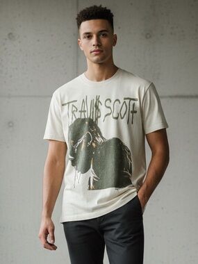 TRAVIS SCOTT Utopia Vibras Graphic Tee Nike Jordan Back Print Cream Cotton Sz L